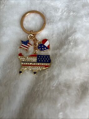 Gold-Tone Patriotic USA Keychain with Flag Charms